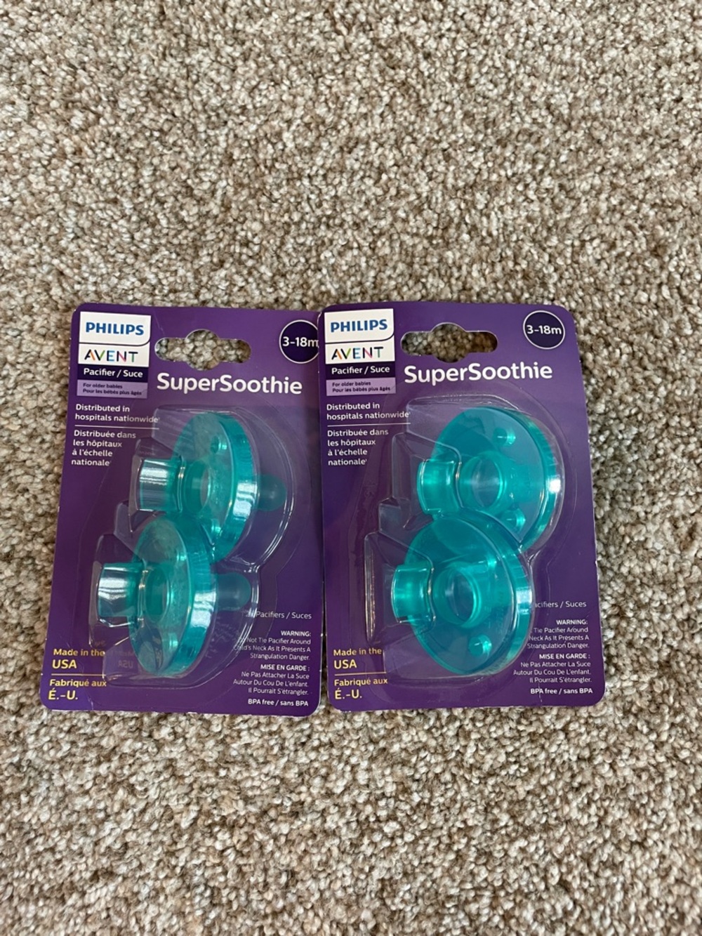 NWT Philips Avent SuperSoothie Pacifiers - Teal (3-18m) - 2 Packs